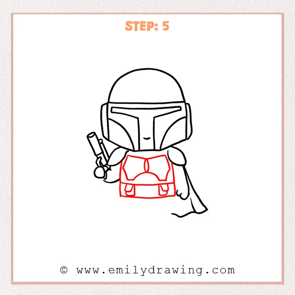 how to draw a boba fett - Step 5 progression of the boba fett drawing after the "build the armored torso" stage.