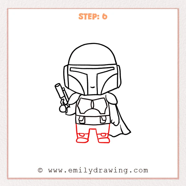 how to draw a boba fett - Step 6 progression of the boba fett drawing after the "finish the legs" stage.