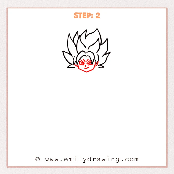 how to draw a broly - Step 2 progression of the broly drawing after the "add the face" stage.