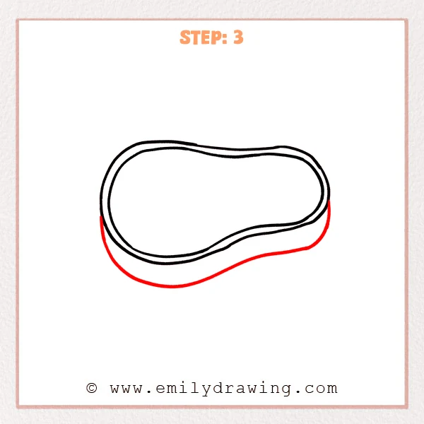how to draw a cartoon steak - Cartoon steak Step 3 showing a deep side edge beneath the top