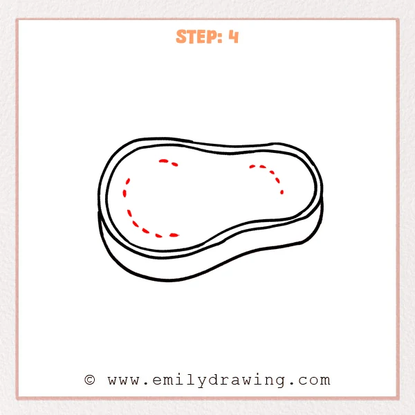 how to draw a cartoon steak - Cartoon steak Step 4 showing curved rows of small surface dashes