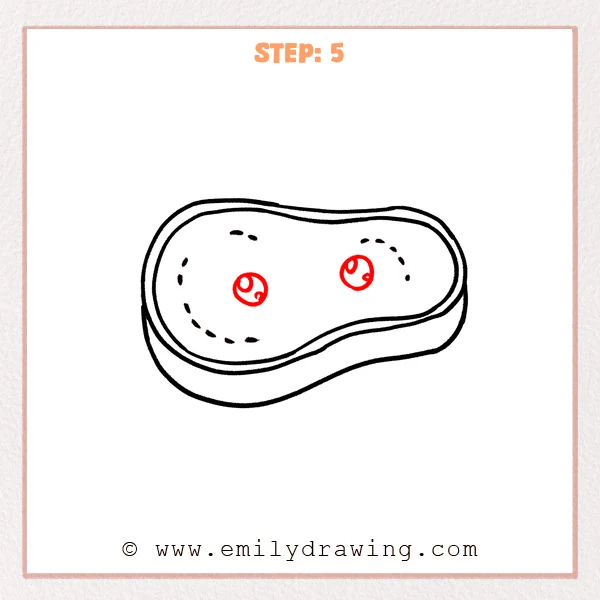 how to draw a cartoon steak - Cartoon steak Step 5 showing two large sparkling cartoon eyes