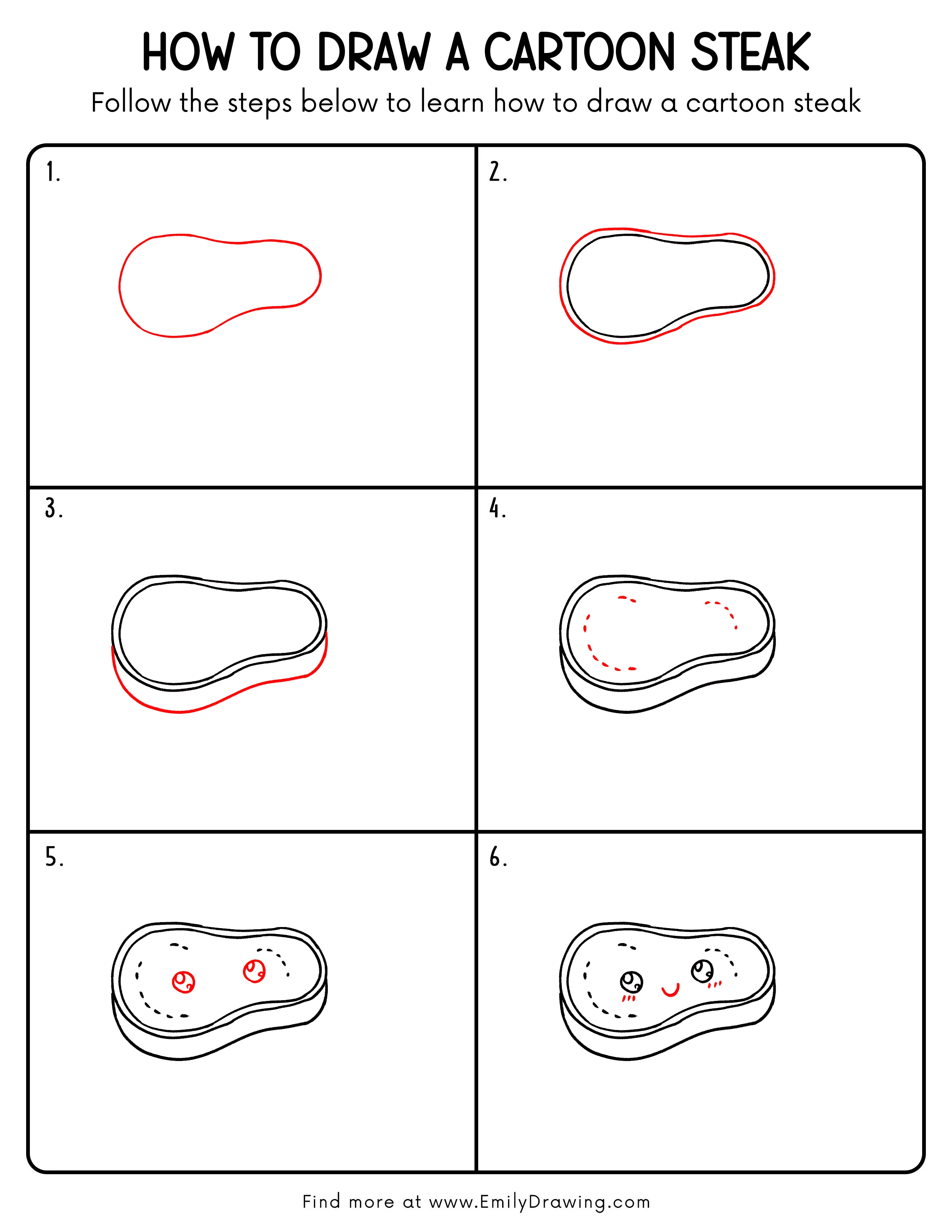 Printable Cartoon Steak Drawing Guide