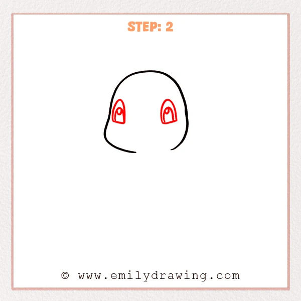 how to draw a charmander - Charmander Step 2 showing two tall eyes with highlights