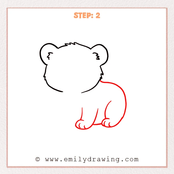 how to draw a cheetah print - Cheetah print Step 2 showing a rounded sitting body and two paws