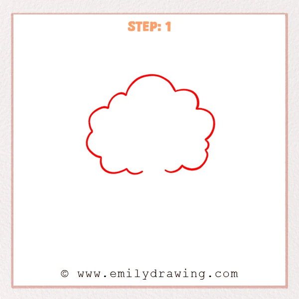 how to draw a cherry blossom tree - Cherry blossom tree Step 1 showing a large cloud-shaped tree crown