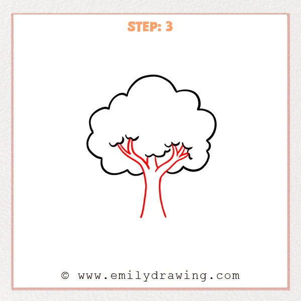 how to draw a cherry blossom tree - Cherry blossom tree Step 3 showing a trunk divided into spreading branches