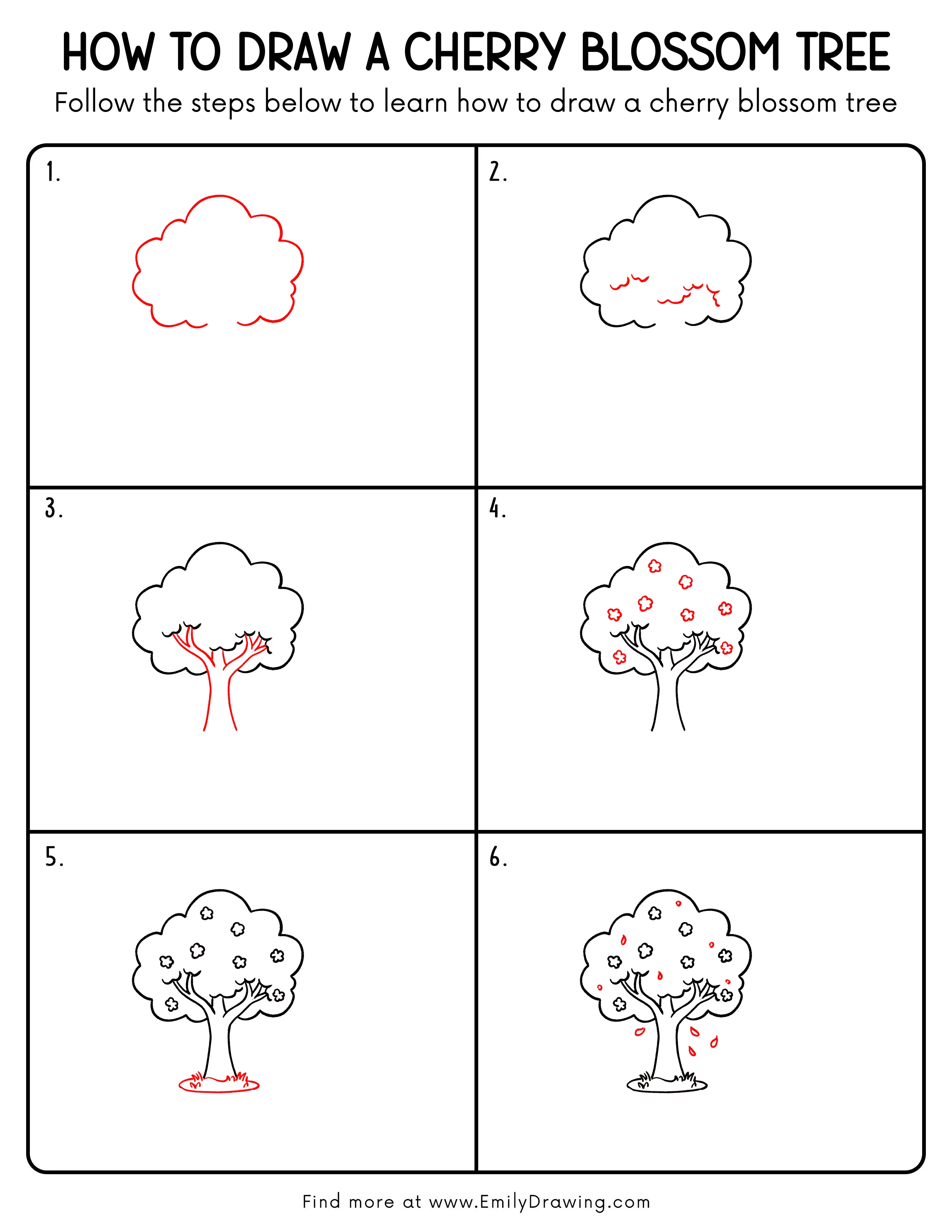 Printable Cherry Blossom Tree Drawing Guide