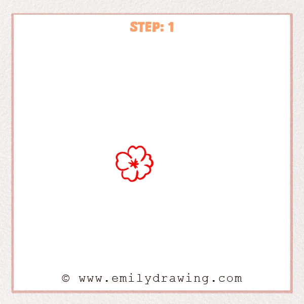 how to draw a cherry blossoms - Cherry blossoms Step 1 showing one five-petaled flower with a star-shaped center