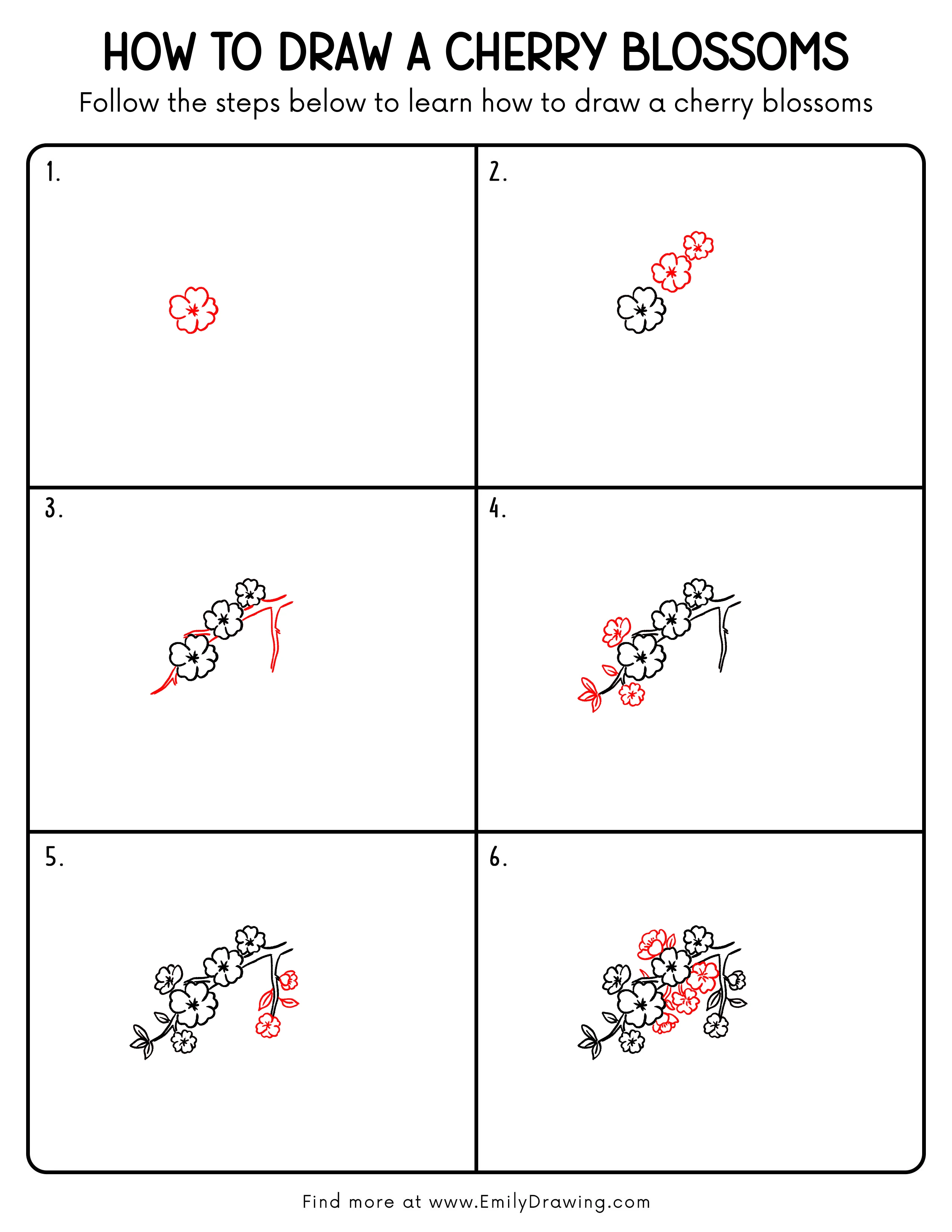 Printable Cherry Blossoms Drawing Guide