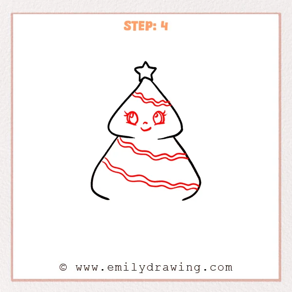 how to draw a christmas stuff - Christmas stuff Step 4 showing a smiling face and wavy tree garlands