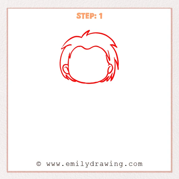 how to draw a chucky - Chucky Step 1 showing a rounded head framed by pointed tousled hair