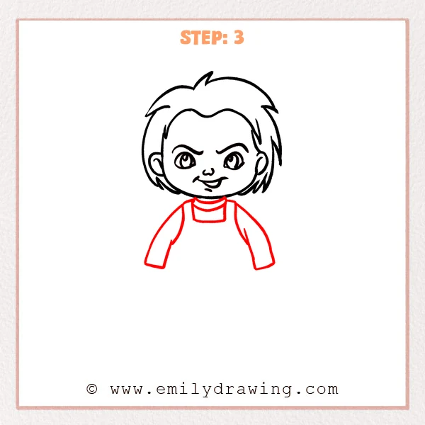 how to draw a chucky - Chucky Step 3 showing long sleeves and the upper part of overalls