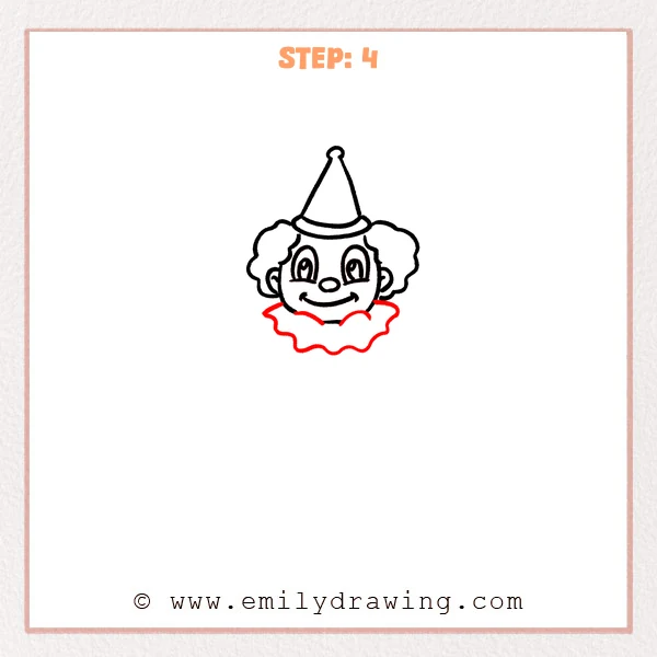 how to draw a clown - Clown Step 4 showing a large looped ruffled collar beneath the head
