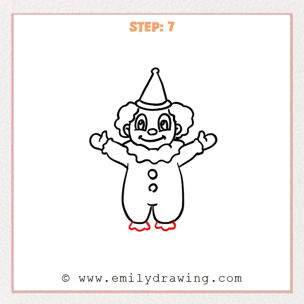 how to draw a clown - Clown Step 7 showing small ruffled cuffs at both ankles