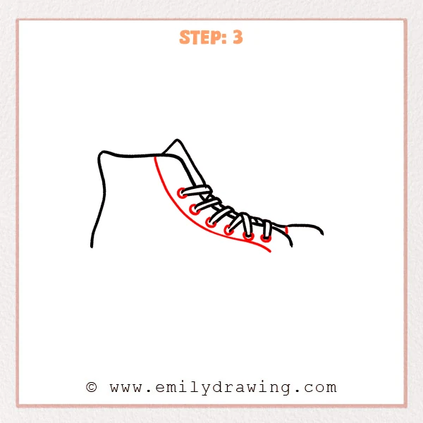how to draw a converse - Converse Step 3 showing round eyelets and a curved seam on the side panel
