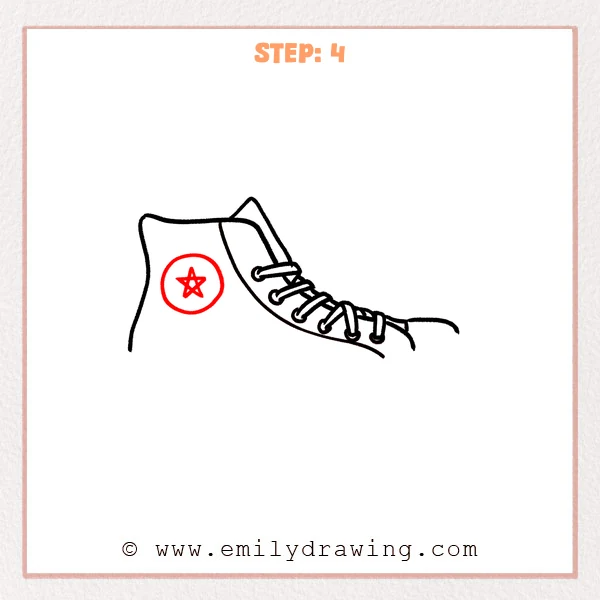 how to draw a converse - Converse Step 4 showing a circular ankle patch with a five-point star