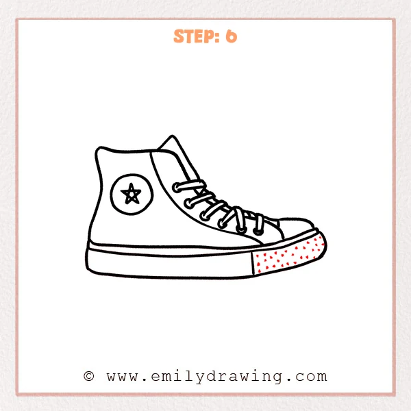 how to draw a converse - Converse Step 6 showing the completed high-top sneaker with texture on the rubber toe bumper
