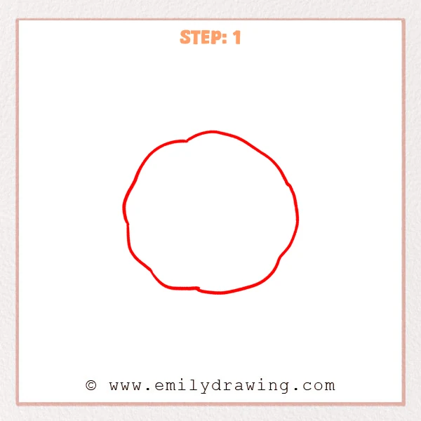 how to draw a cookie - Cookie Step 1 showing a large irregular round outline with softly bumpy edges
