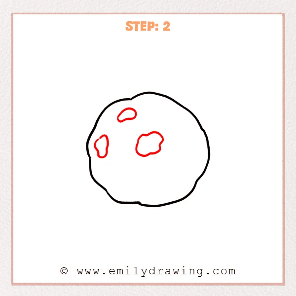 how to draw a cookie - Cookie Step 2 showing three uneven chocolate pieces inside the round cookie