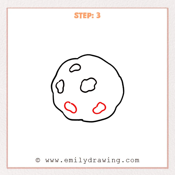 how to draw a cookie - Cookie Step 3 showing two additional chocolate pieces near the lower edge