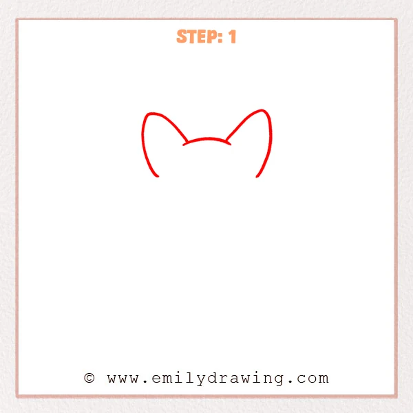 how to draw a corgi - Corgi Step 1 showing two large upright ears connected by the top of the head