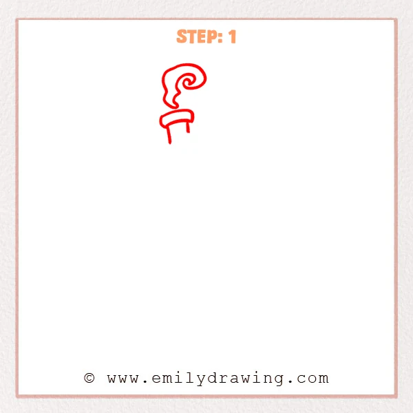 how to draw a cottage - Cottage Step 1 showing a rounded chimney beneath a curling plume of smoke.
