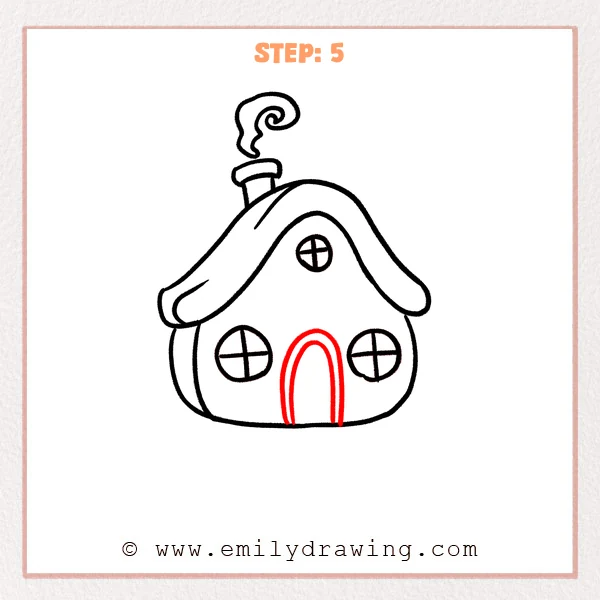 how to draw a cottage - Cottage Step 5 adding a tall arched front door and inner frame.