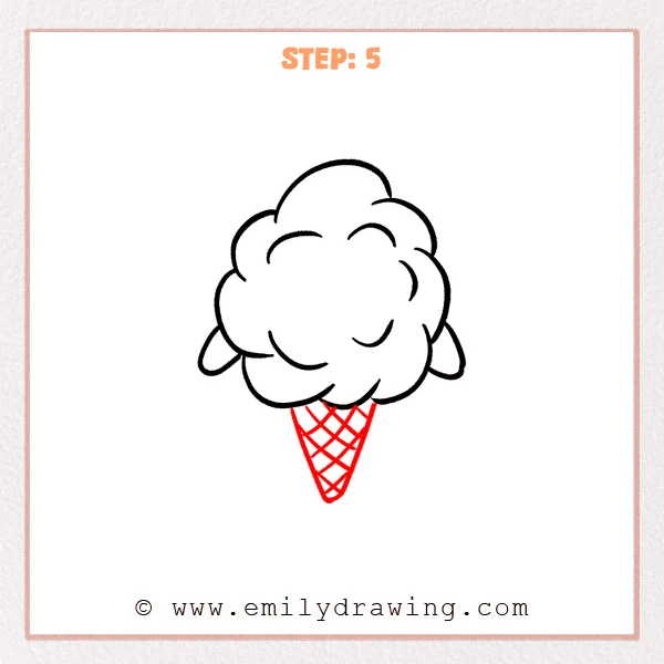 how to draw a cotton candy - Cotton candy Step 5 adding a tapered cone with a crisscross waffle pattern.