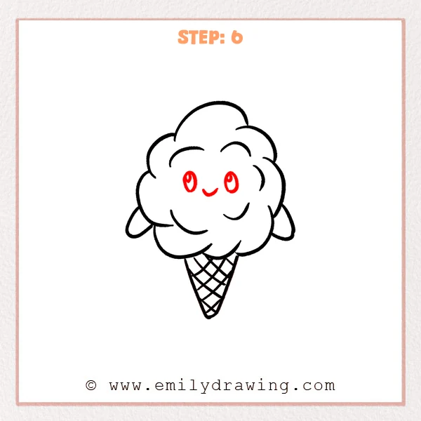 how to draw a cotton candy - Cotton candy Step 6 adding bright oval eyes and a small smiling mouth.