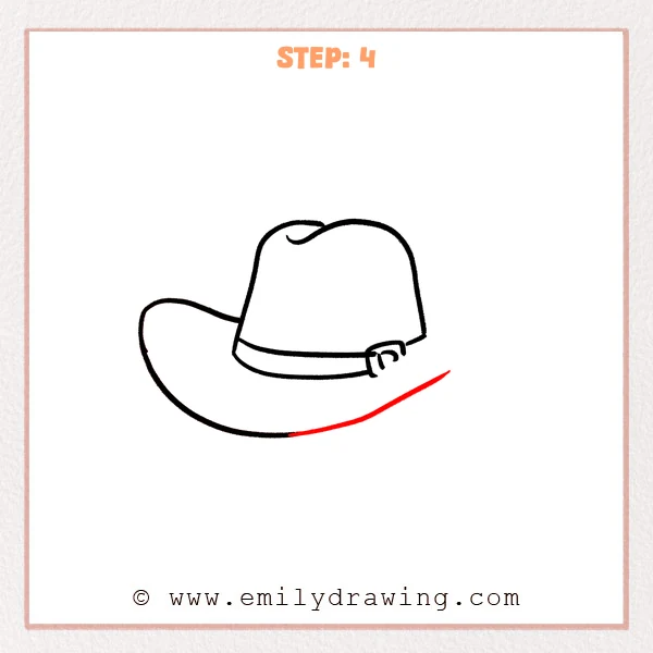 how to draw a cowboy hat - Cowboy hat Step 4 extending the lower brim into a rising right curve.