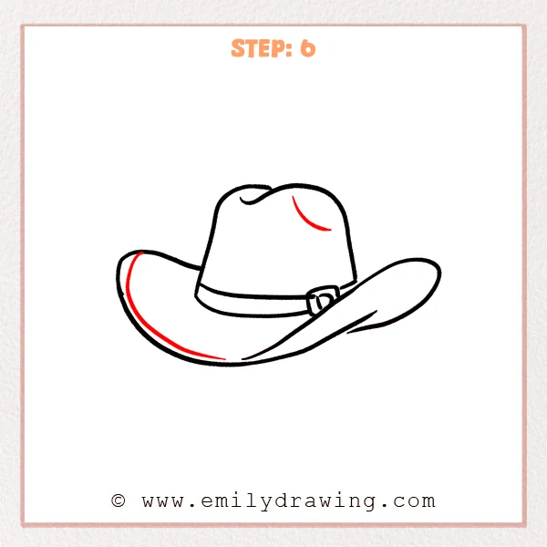 how to draw a cowboy hat - Cowboy hat Step 6 adding subtle curved creases to the crown and brim.