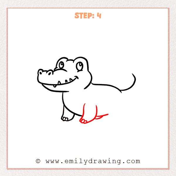 how to draw a crocodile - Crocodile Step 4 adding a larger second front leg and rounded toes.