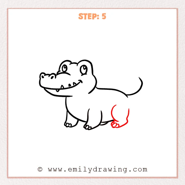 how to draw a crocodile - Crocodile Step 5 adding the curved rear leg beside the tail.
