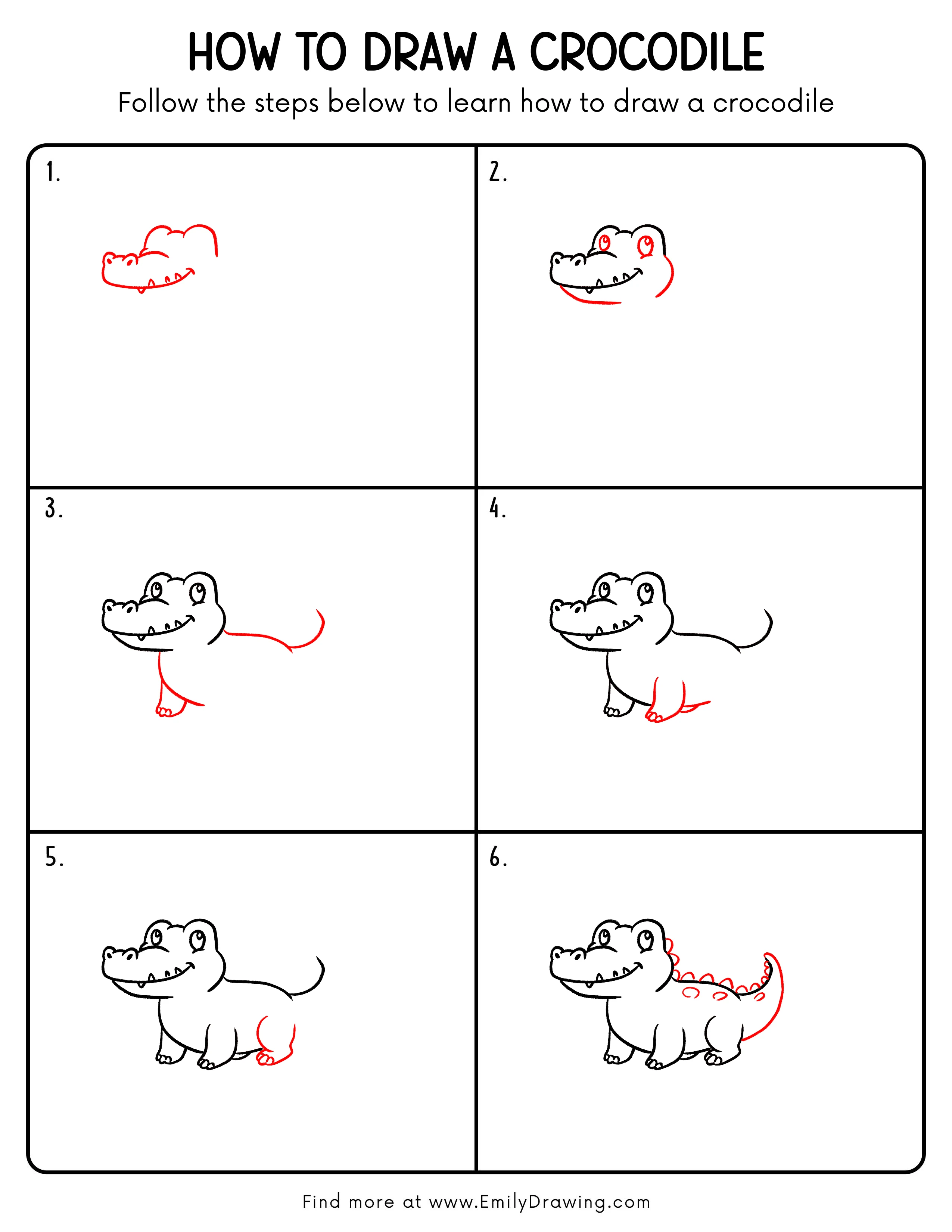 Printable Crocodile Drawing Guide
