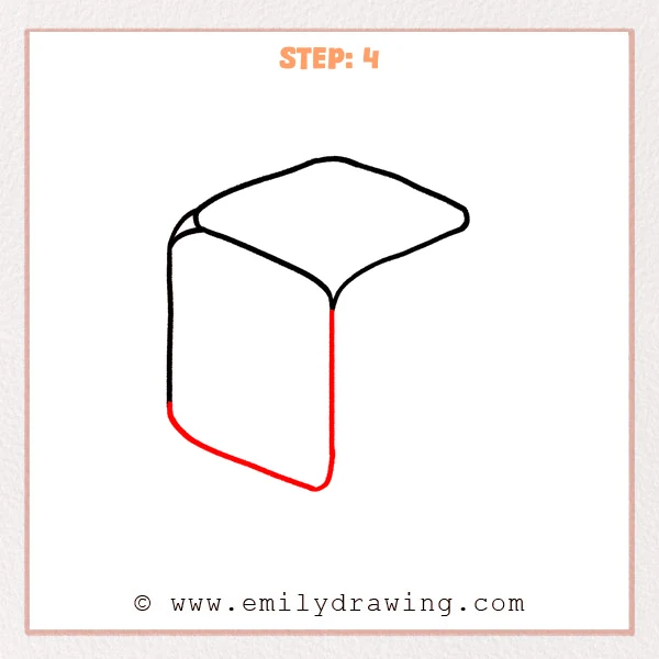 how to draw a cube - Cube Step 4 completing the large front-left face with a rounded bottom.
