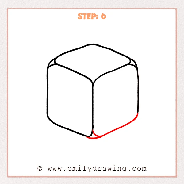 how to draw a cube - Cube Step 6 closing the right face and completing the rounded cube.