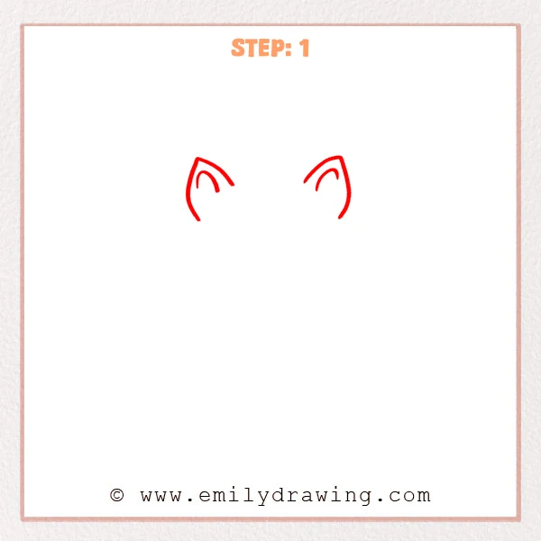 how to draw a cute bat - Cute bat Step 1 showing two pointed ears with curved inner details.