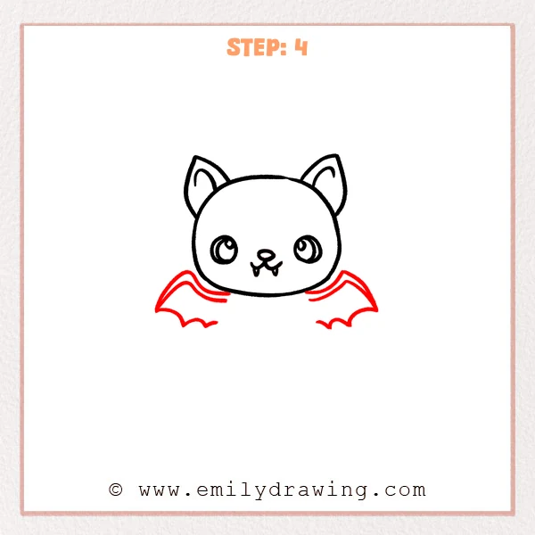 how to draw a cute bat - Cute bat Step 4 adding two outstretched wings with scalloped lower edges.