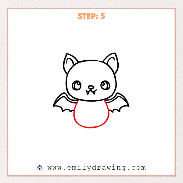 how to draw a cute bat - Cute bat Step 5 adding a large oval body below the head and wings.