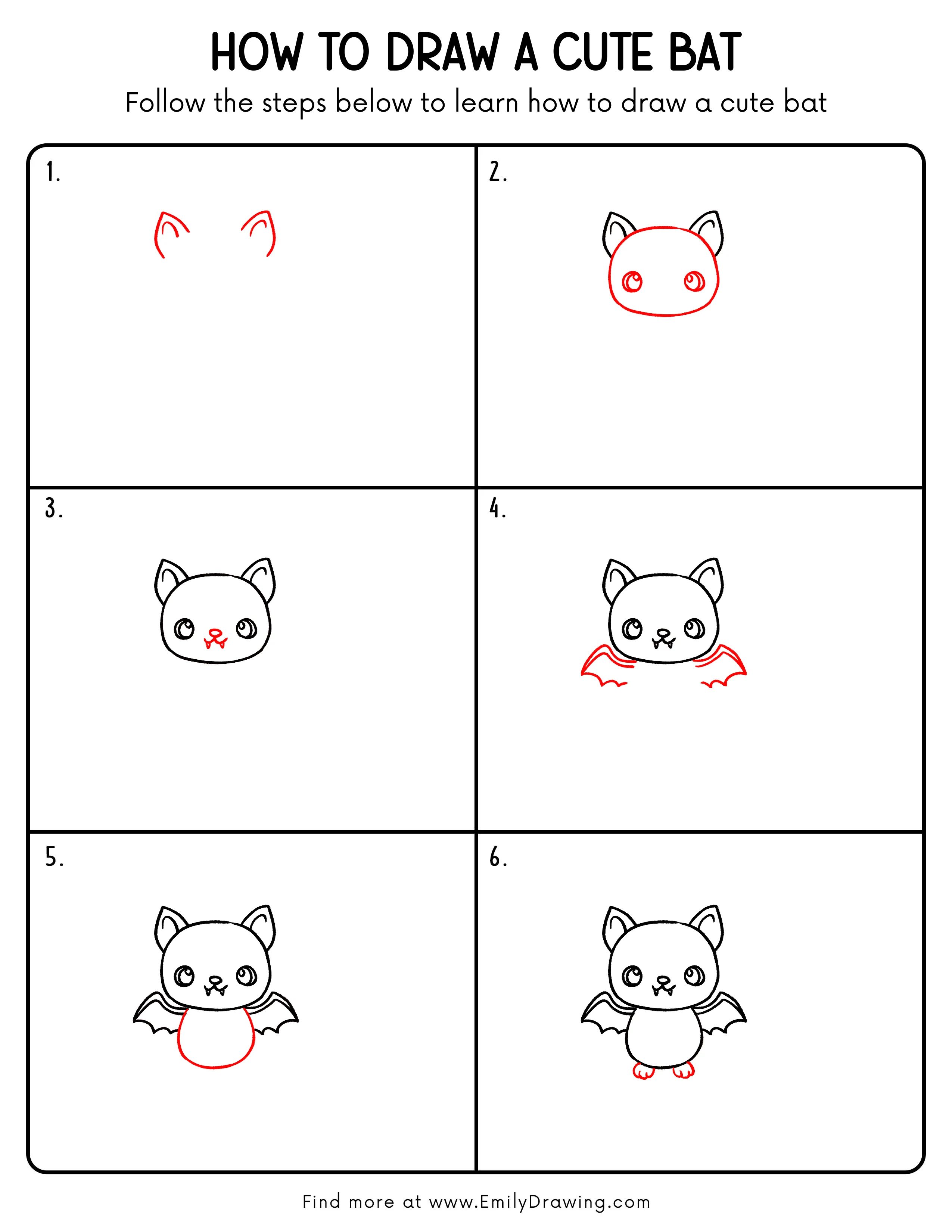 Printable Cute Bat Drawing Guide