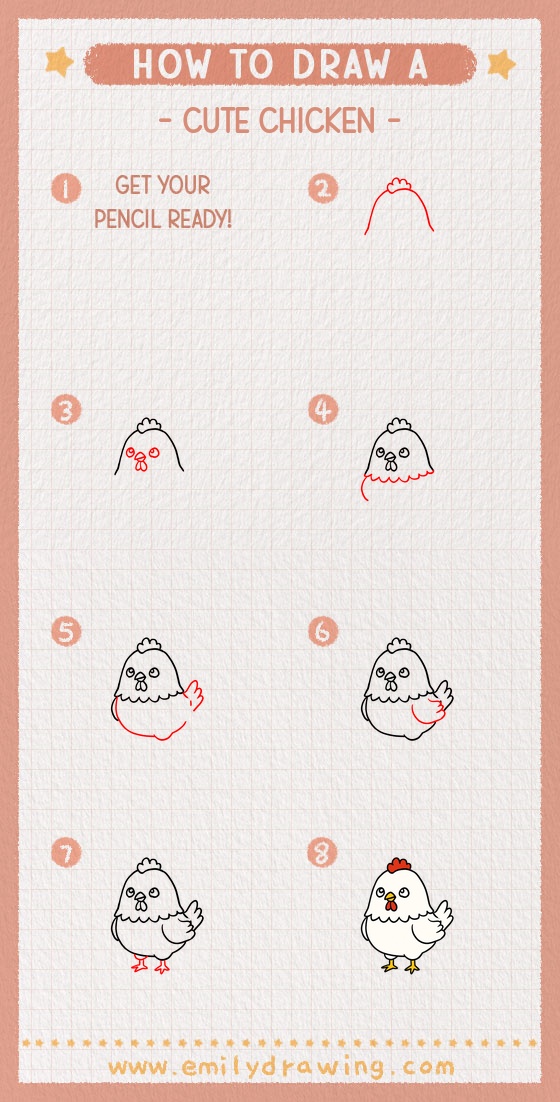 how to draw a cute chicken pinterest pin