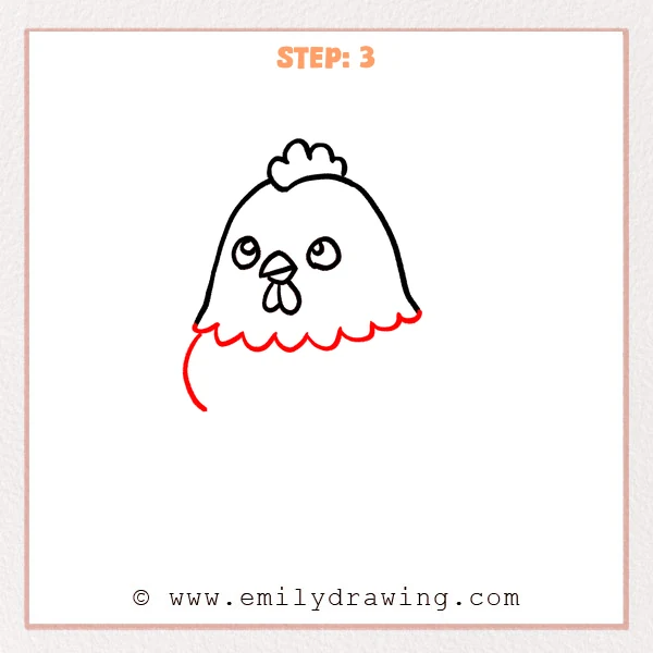how to draw a cute chicken - Cute chicken Step 3 adding a scalloped feather edge beneath the head.