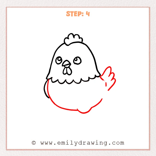how to draw a cute chicken - Cute chicken Step 4 adding the rounded body and three-feather tail.