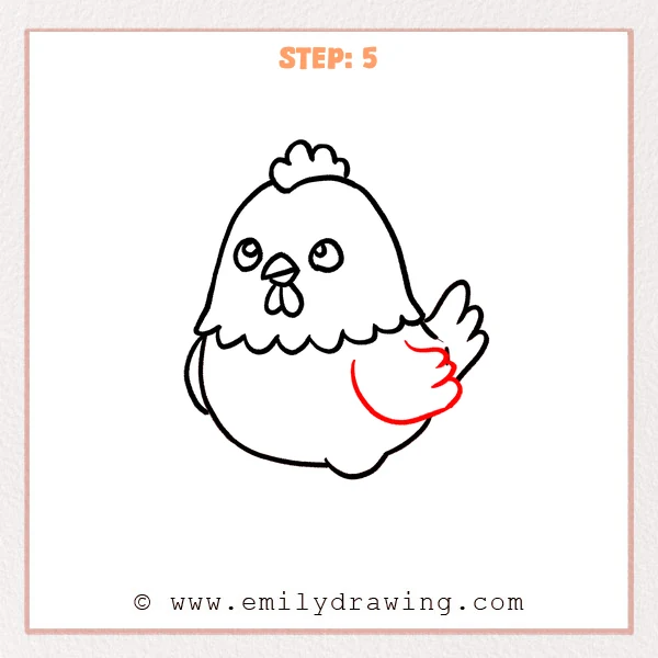 how to draw a cute chicken - Cute chicken Step 5 adding a broad side wing with rounded feather tips.