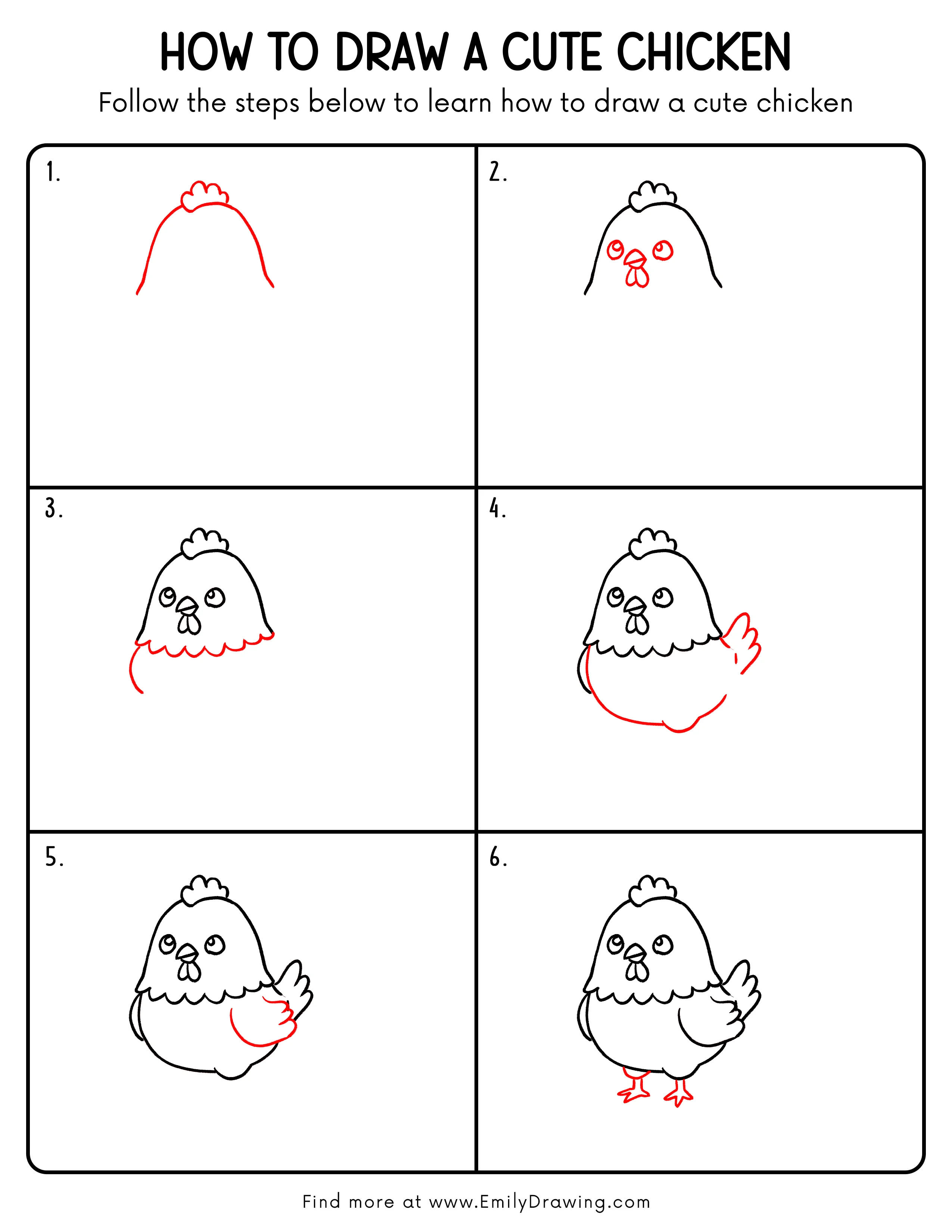Printable Cute Chicken Drawing Guide