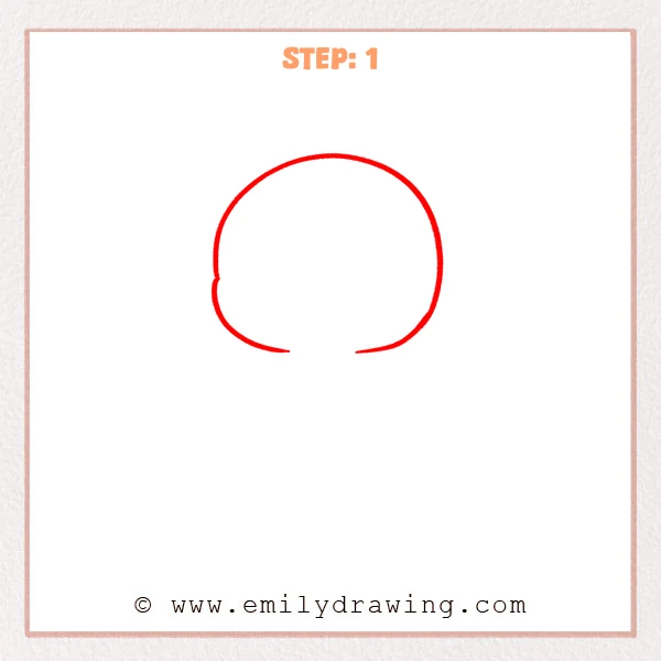 how to draw a cute duckling - Cute duckling Step 1 showing a large rounded head with an open lower edge.