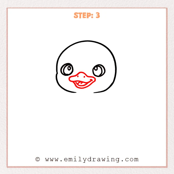 how to draw a cute duckling - Cute duckling Step 3 adding a broad open bill with nostrils and tongue.