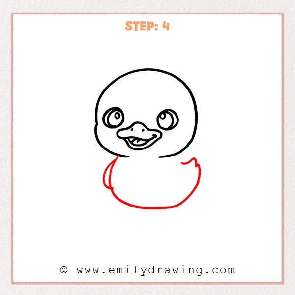 how to draw a cute duckling - Cute duckling Step 4 adding the rounded body, left feather shape, and tail.