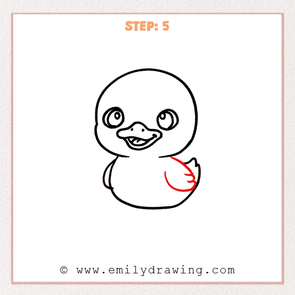 how to draw a cute duckling - Cute duckling Step 5 adding a rounded side wing with three feather tips.